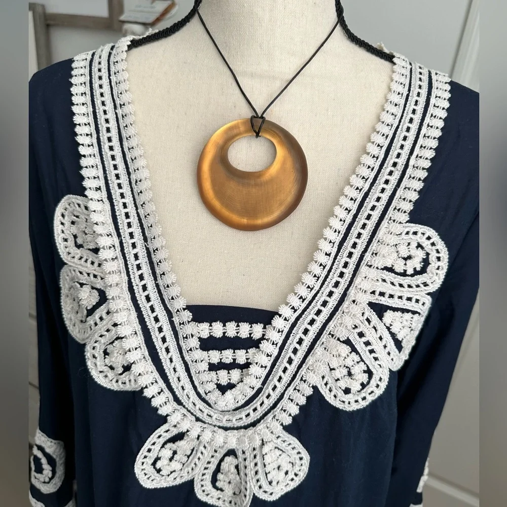 💵 J. Crew | Corded Trim Short Tunic Dress Swim CoverUp | Navy Blue - Picture 9 of 12